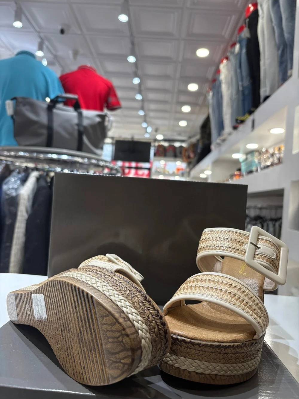 Pierre Dumas Cream Braided Espadrille Wedge Slide with Buckle